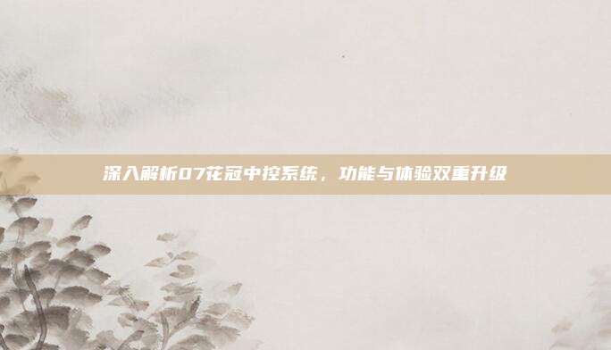 深入解析07花冠中控系统，功能与体验双重升级