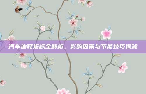 汽车油耗指标全解析，影响因素与节能技巧揭秘
