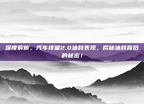 深度解析，汽车排量2.0油耗表现，揭秘油耗背后的秘密！