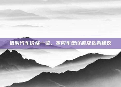 猎豹汽车价格一览,不同车型详解及选购建议