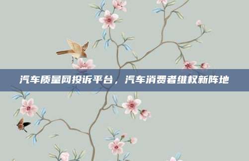 汽车质量网投诉平台,汽车消费者维权新阵地