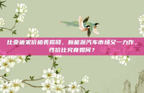 比亚迪宋价格表揭晓,新能源汽车市场又一力作,性价比究竟如何?