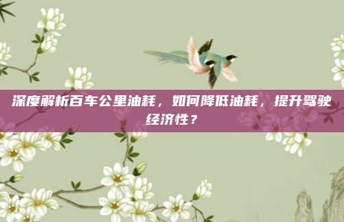 深度解析百车公里油耗,如何降低油耗,提升驾驶经济性?