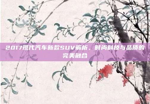 2017现代汽车新款SUV解析,时尚科技与品质的完美融合