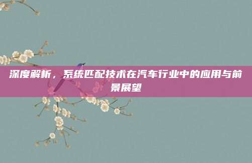 深度解析,系统匹配技术在汽车行业中的应用与前景展望