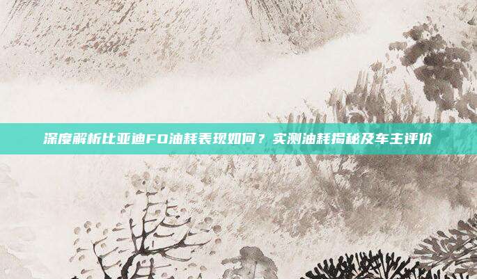 深度解析比亚迪FO油耗表现如何?实测油耗揭秘及车主评价