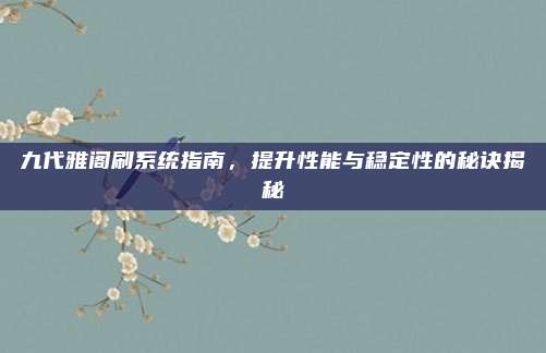 九代雅阁刷系统指南,提升性能与稳定性的秘诀揭秘