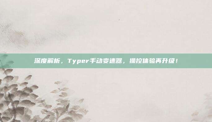 深度解析,Typer手动变速器,操控体验再升级!