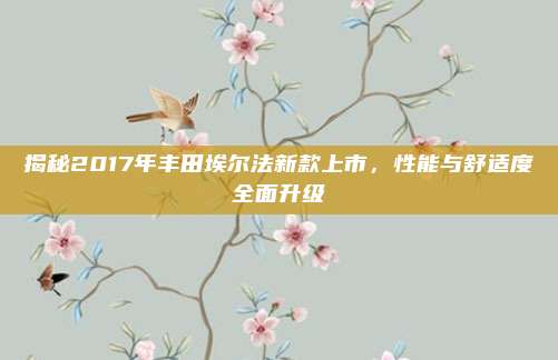 揭秘2017年丰田埃尔法新款上市,性能与舒适度全面升级
