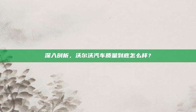 深入剖析,沃尔沃汽车质量到底怎么样?