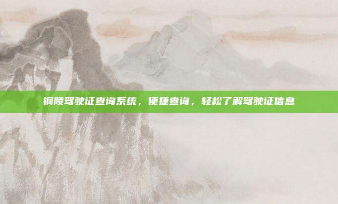 铜陵驾驶证查询系统,便捷查询,轻松了解驾驶证信息