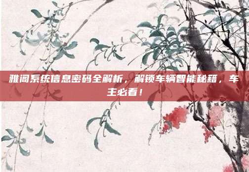 雅阁系统信息密码全解析,解锁车辆智能秘籍,车主必看!