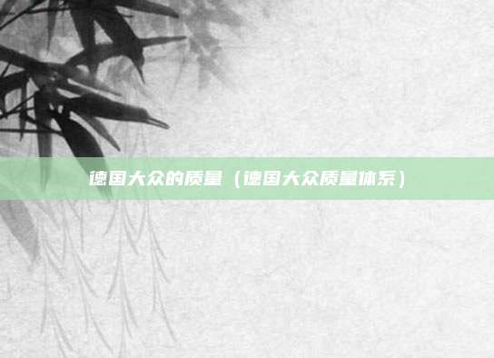 德国大众的质量（德国大众质量体系）