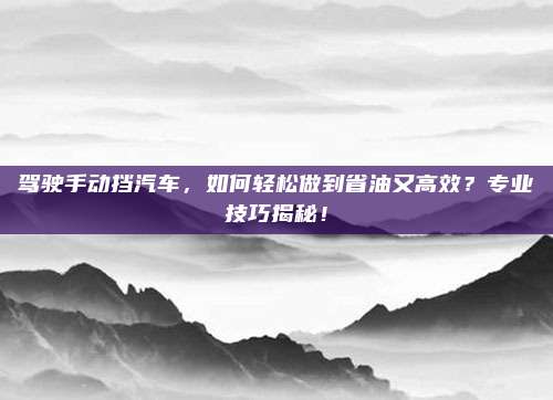 驾驶手动挡汽车,如何轻松做到省油又高效?专业技巧揭秘!