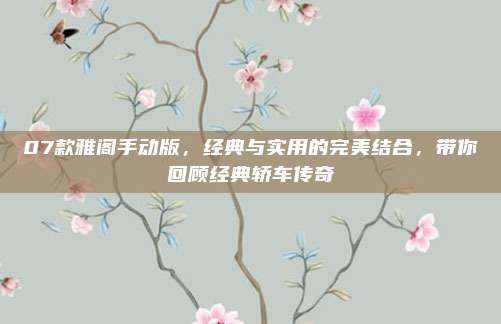 07款雅阁手动版,经典与实用的完美结合,带你回顾经典轿车传奇