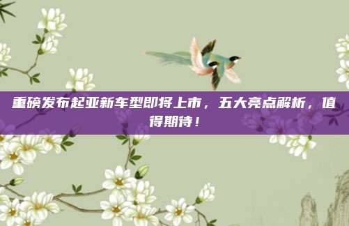 重磅发布起亚新车型即将上市,五大亮点解析,值得期待!