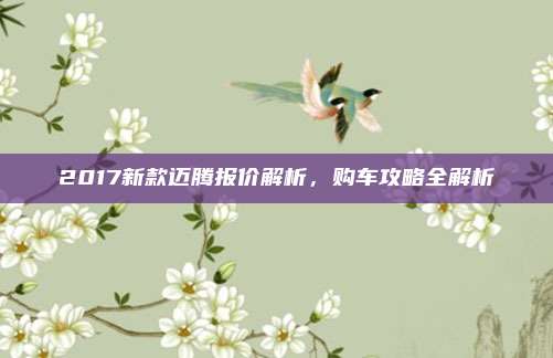 2017新款迈腾报价解析,购车攻略全解析
