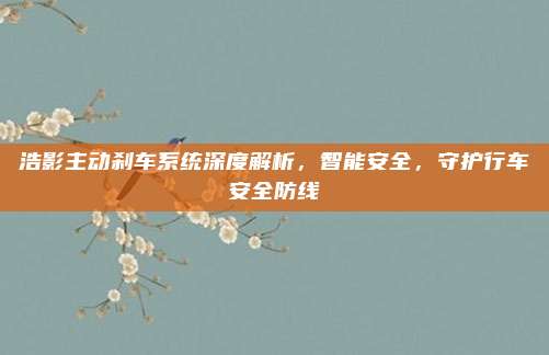 浩影主动刹车系统深度解析,智能安全,守护行车安全防线