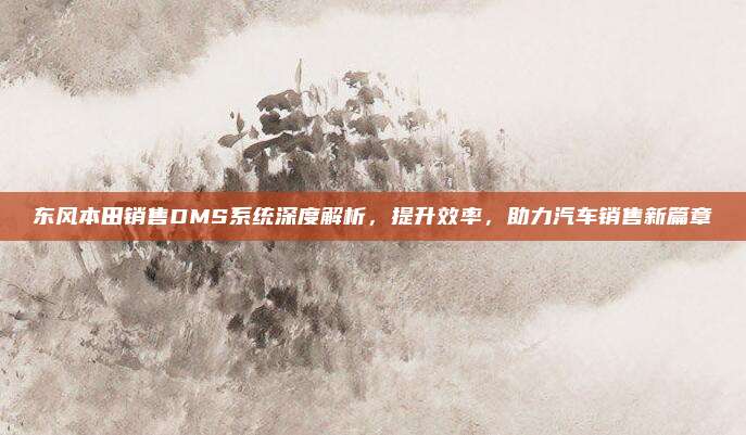 东风本田销售DMS系统深度解析,提升效率,助力汽车销售新篇章