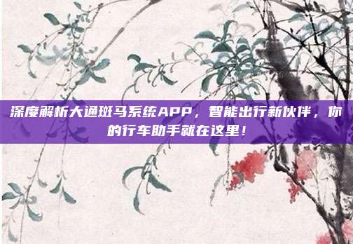 深度解析大通斑马系统APP,智能出行新伙伴,你的行车助手就在这里!