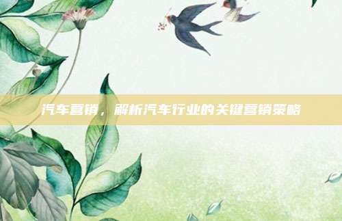 汽车营销,解析汽车行业的关键营销策略