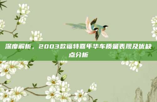 深度解析,2003款福特嘉年华车质量表现及优缺点分析