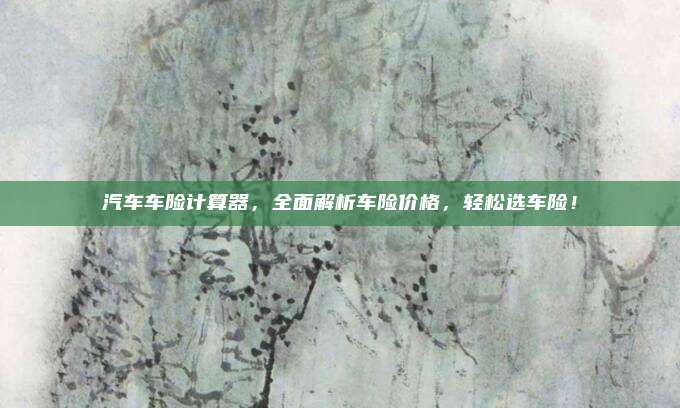 汽车车险计算器,全面解析车险价格,轻松选车险!