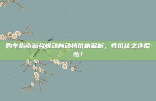 购车指南新款悦动自动挡价格解析,性价比之选揭晓!