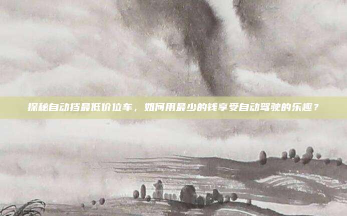 探秘自动挡最低价位车,如何用最少的钱享受自动驾驶的乐趣?