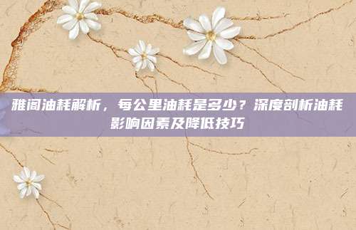 雅阁油耗解析,每公里油耗是多少?深度剖析油耗影响因素及降低技巧