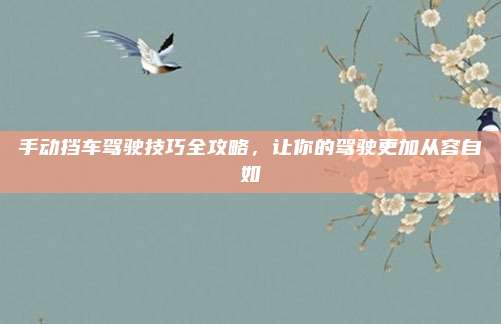 手动挡车驾驶技巧全攻略,让你的驾驶更加从容自如