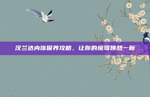 汉兰达内饰保养攻略,让你的座驾焕然一新