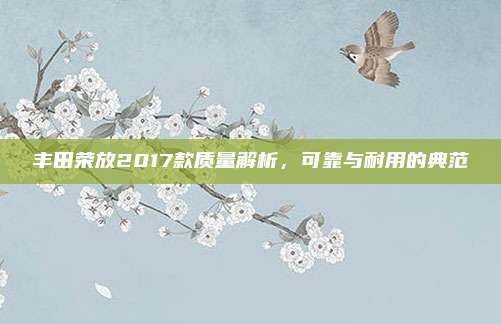 丰田荣放2017款质量解析,可靠与耐用的典范