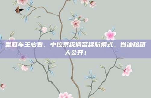 皇冠车主必看,中控系统调至续航模式,省油秘籍大公开!
