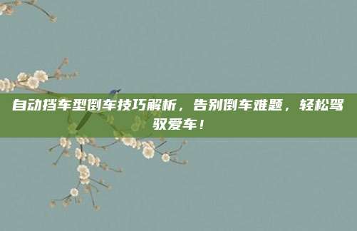 自动挡车型倒车技巧解析,告别倒车难题,轻松驾驭爱车!