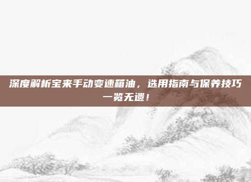 深度解析宝来手动变速箱油,选用指南与保养技巧一览无遗!