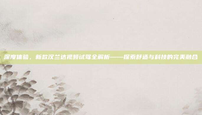 深度体验,新款汉兰达视频试驾全解析——探索舒适与科技的完美融合