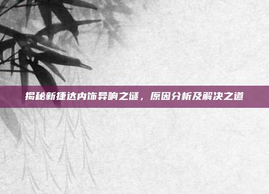 揭秘新捷达内饰异响之谜,原因分析及解决之道
