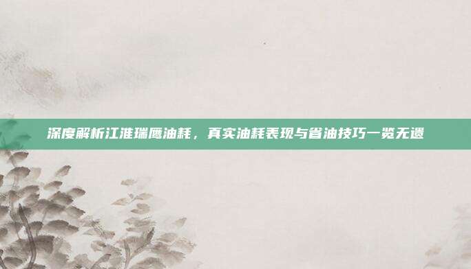深度解析江淮瑞鹰油耗,真实油耗表现与省油技巧一览无遗