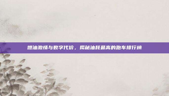 燃油激情与数字代价,揭秘油耗最高的跑车排行榜