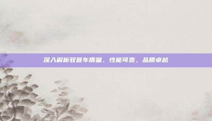深入解析驭菱车质量,性能可靠,品质卓越