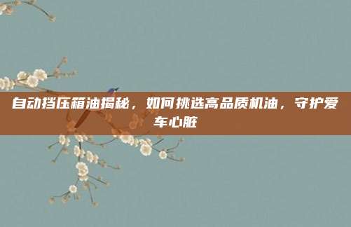 自动挡压箱油揭秘,如何挑选高品质机油,守护爱车心脏