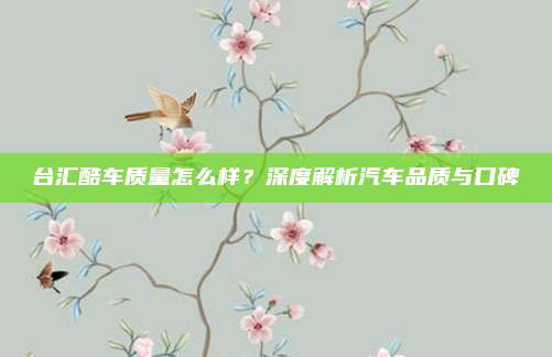 台汇酷车质量怎么样?深度解析汽车品质与口碑
