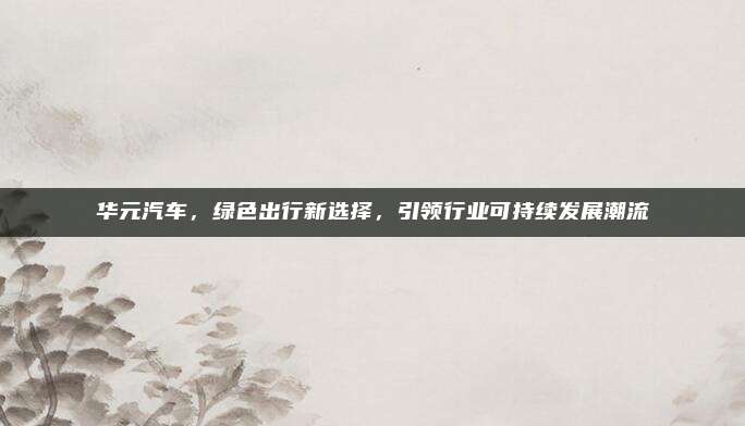 华元汽车,绿色出行新选择,引领行业可持续发展潮流