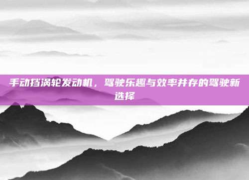 手动挡涡轮发动机,驾驶乐趣与效率并存的驾驶新选择