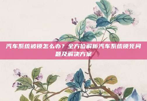 汽车系统被锁怎么办？全方位解析汽车系统锁死问题及解决方案