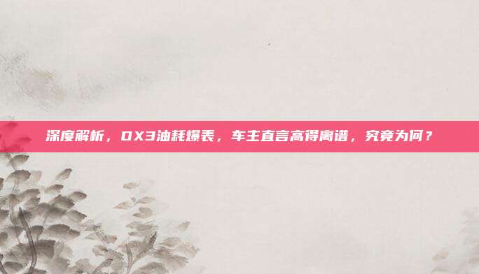 深度解析,DX3油耗爆表,车主直言高得离谱,究竟为何?
