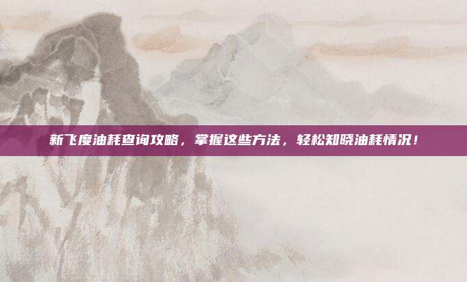 新飞度油耗查询攻略,掌握这些方法,轻松知晓油耗情况!
