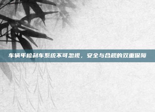 车辆年检刹车系统不可忽视,安全与合规的双重保障