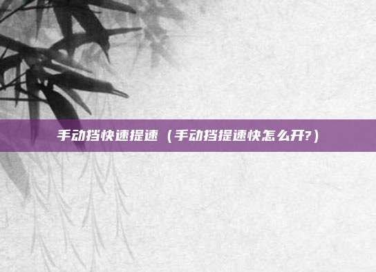 手动挡快速提速（手动挡提速快怎么开?）